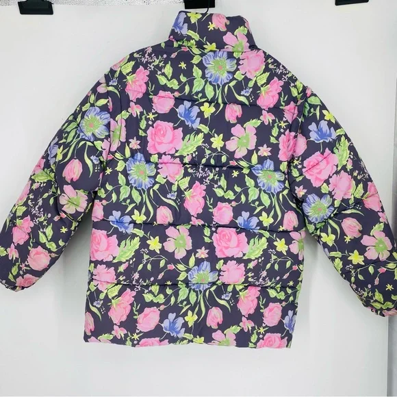 ASOS Floral Rose Print Oversized Puffer Jacket & Vest US Size 0 Button Up Coat - Picture 4 of 9